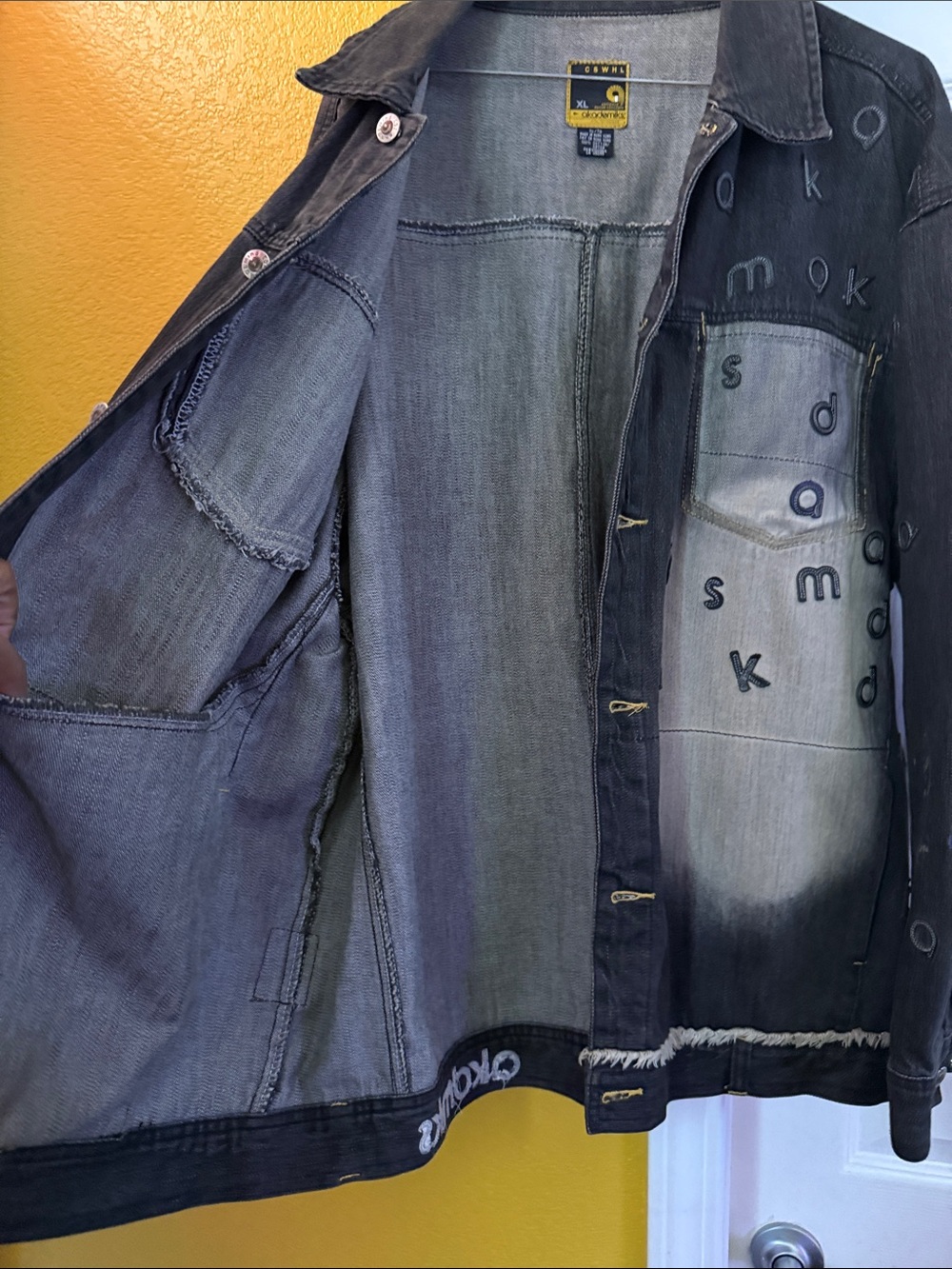 Akademiks Black and Bleached Patchwork Denim Shirt Jacket - Picture 5 of 7